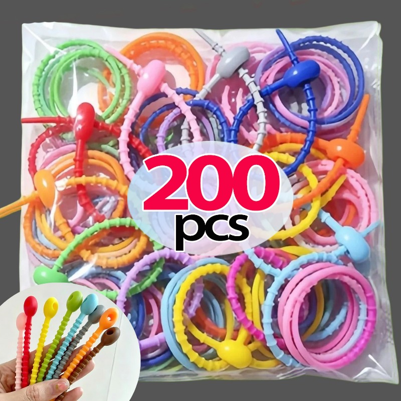 Cable Winder Keychain - สายรัดซิลิโคน 10/200 ชิ้น หลากสี สำหรับจัดเก็บสายไฟ สายเคเบิล