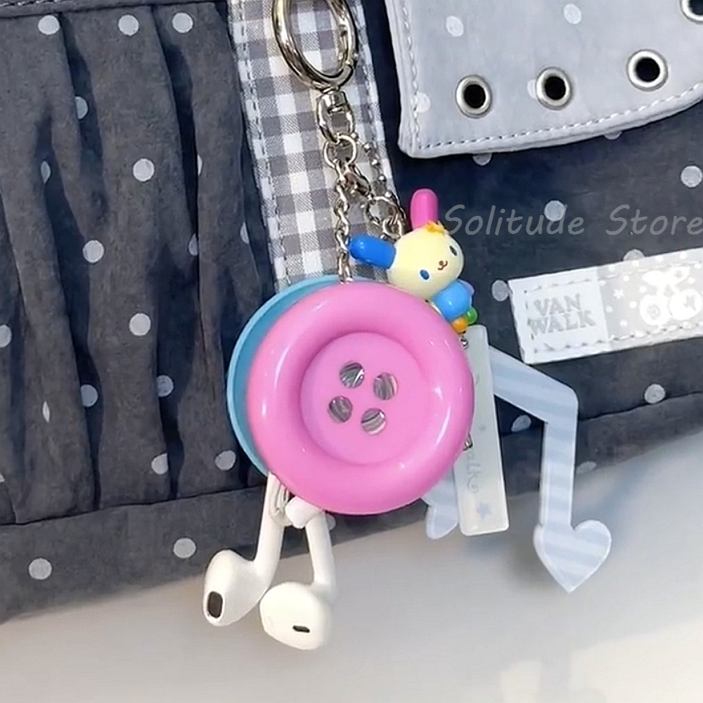 Cable Winder Keychain - อุปกรณ์ตกแต่งหูฟังสไตล์วินเทจ Y2K พร้อมปุ่มขนาดใหญ่พิเศษ ที่มัดสายหูฟัง ป้องกันสายพันกัน พวงกุญแจ