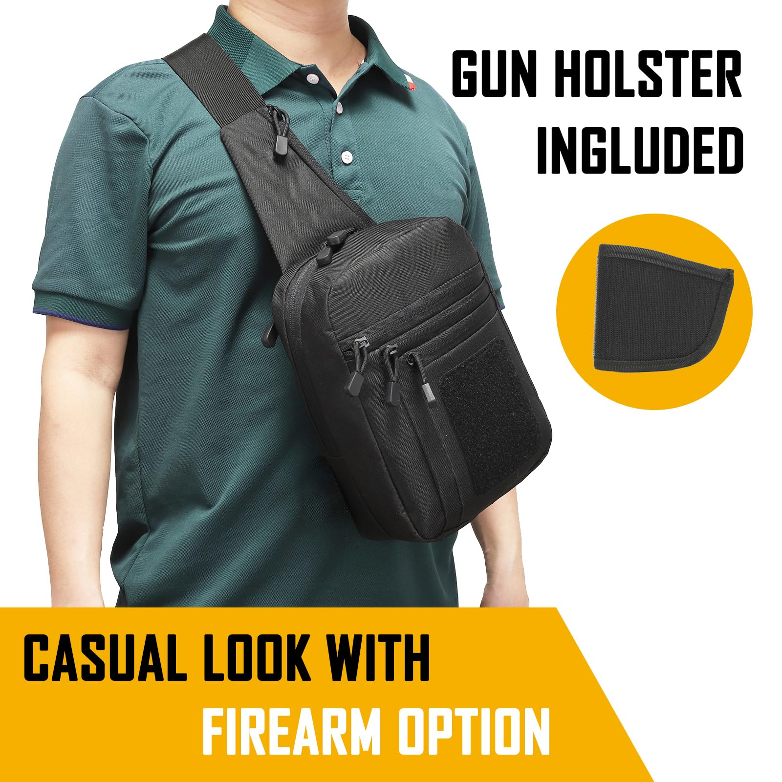 Edc Concealed Carry Bag - กระเป๋าคาดอกแบบซ่อนปืนสำหรับผู้ชาย, กระเป๋าสะพายข้างแบบซ่อนปืน, กระเป๋า EDC, กระเป๋าสะพายไหล่ไนลอนคุณภาพสูง, กระเป๋าคาดอกสำหรับปืนพก