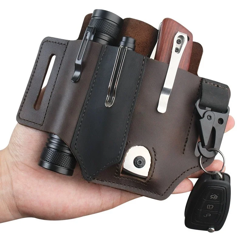 Cowhide เอวแขวนแบบพกพายุทธวิธี - Edc Carry Belt Leather บทวิจารณ์และราคา